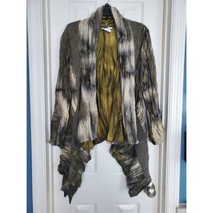 Ania A Cardigan Green Textured Open Front Draped Art To Wear Boho Medium